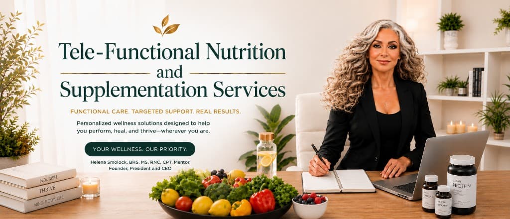 Tele-Functional Nutrition and Supplementation Services — functional care, targeted support, real results. Personalized wellness solutions with Helena Smolock, Founder and President of Velocity Athletic Training.